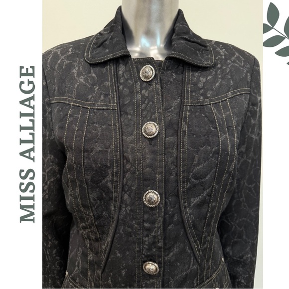 Miss Alliage Black Stretch Denim Jacket - Size 10P (Petite) - Picture 4 of 6